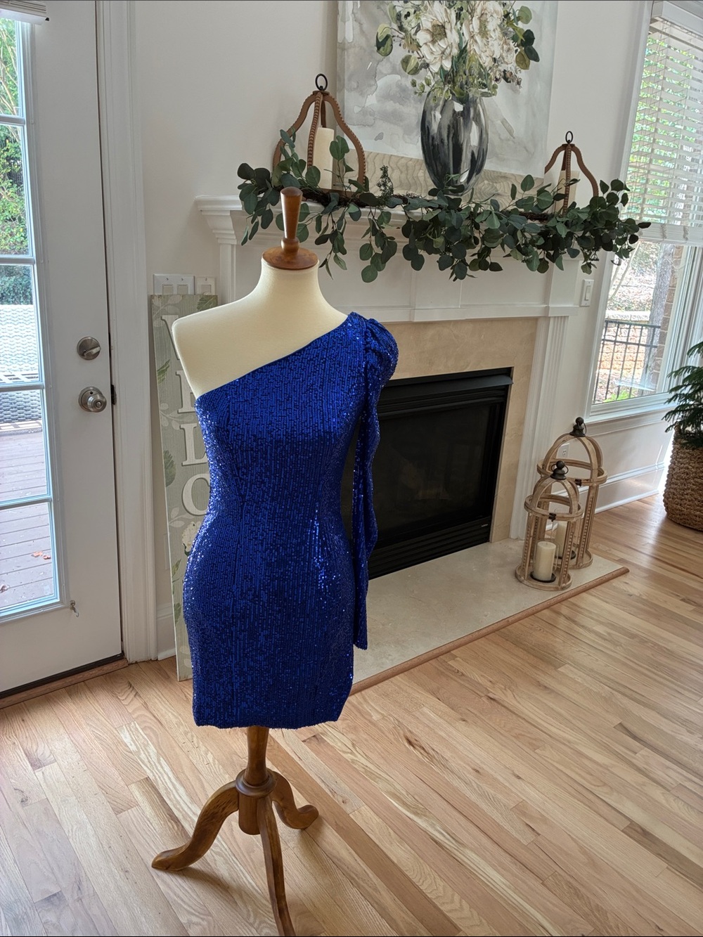 Mac Duggal Royal Blue One-Shoulder Sequin Mini Dress